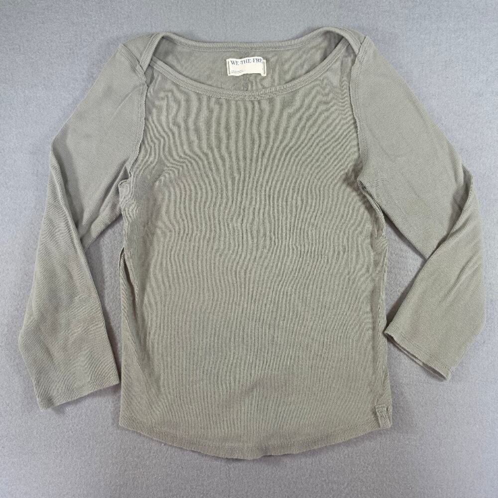 We The Free Free People Womens Ribbed Long Sleeve Scoop Neck Top Olive Green M